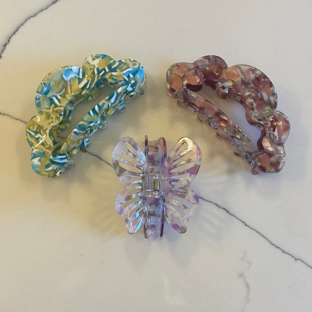 Urban Outfitters Marbleized Hair Clip Trio - Green, Pink, Lavender